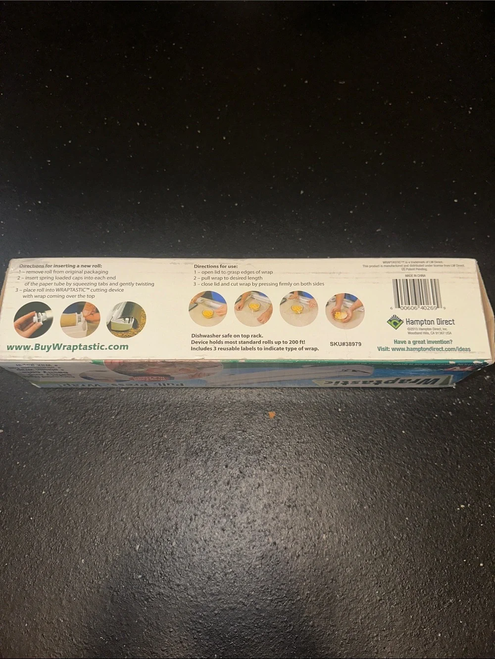 Wraptastic White Food Wrap Dispenser - Pull, Press, Wrap - NIB